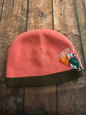 Teens Pink and Brown Beanie Hat with Embroidered Patch